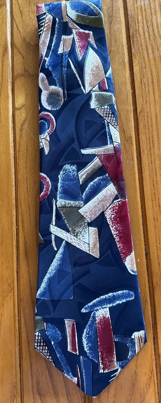 Vintage Johnny Carson Abstract Geometric Necktie 56” Multicolor Wide Tie USA